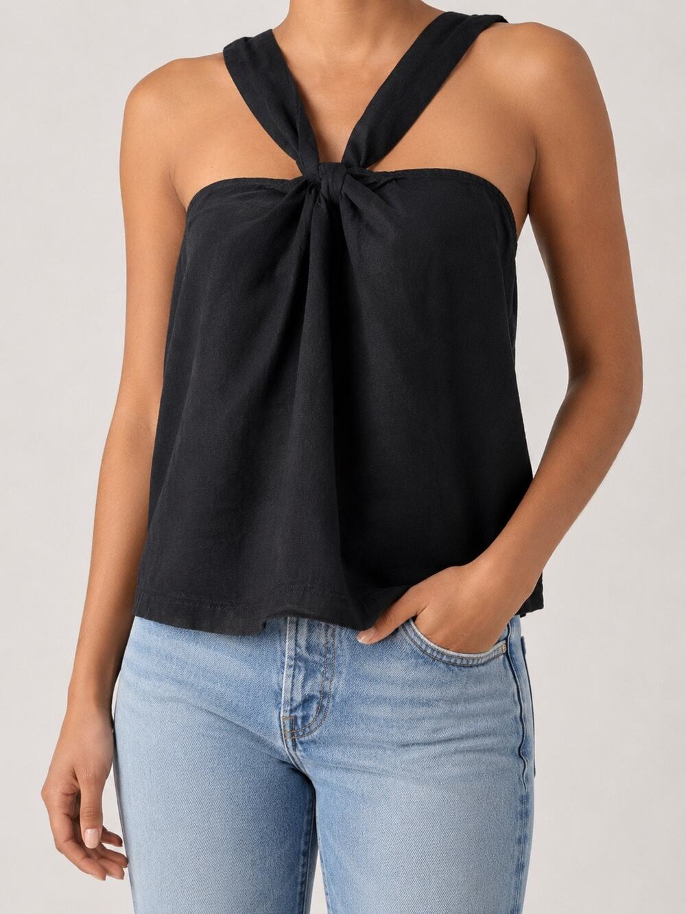 Madewell Linen Blend Sleeveless Halter Top Black Size 14 Lightweight Summer Top